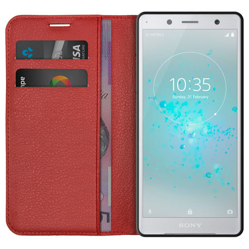 Leather Wallet Case & Card Holder Pouch for Sony Xperia XZ2 Compact - Red